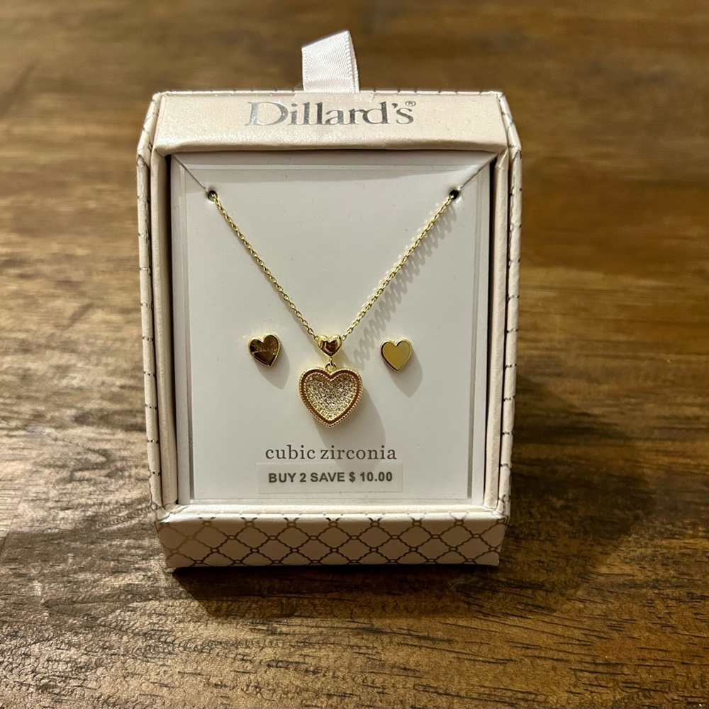 Gold Heart Necklace and Earring Set